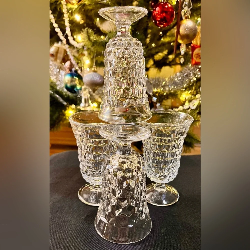 Fostoria American Clear Crystal Cubist Footed Juice Glasses Set of 4 MCM Vintage